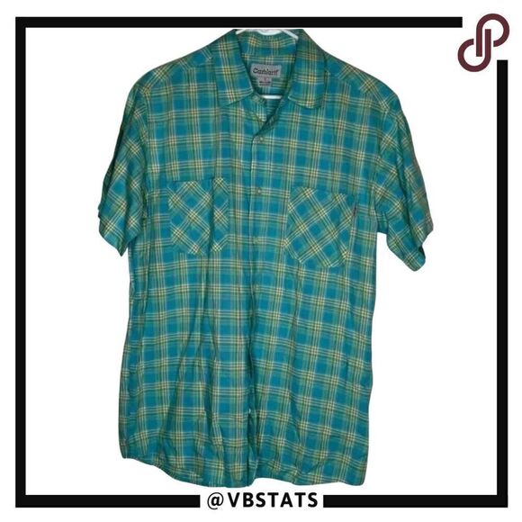 Carhartt Teal-Green Short Sleeve Button Down Shirt in Large - Picture 1 of 4